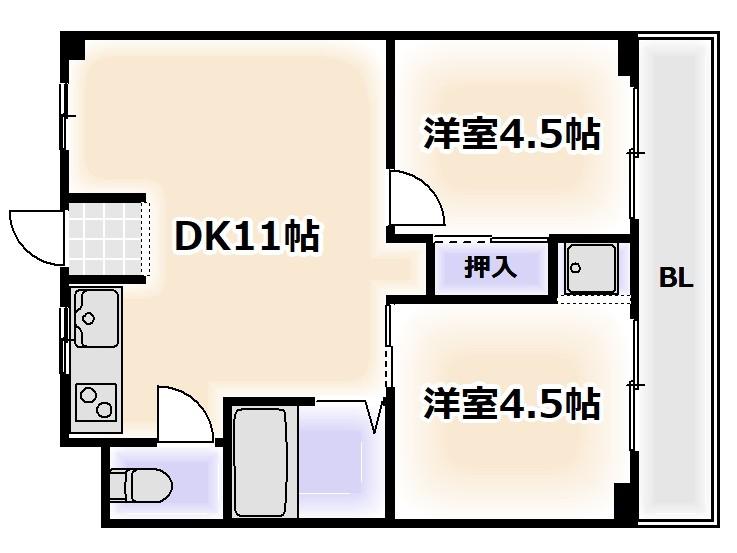 リアライズ玉出(2DK/3階)の間取り写真