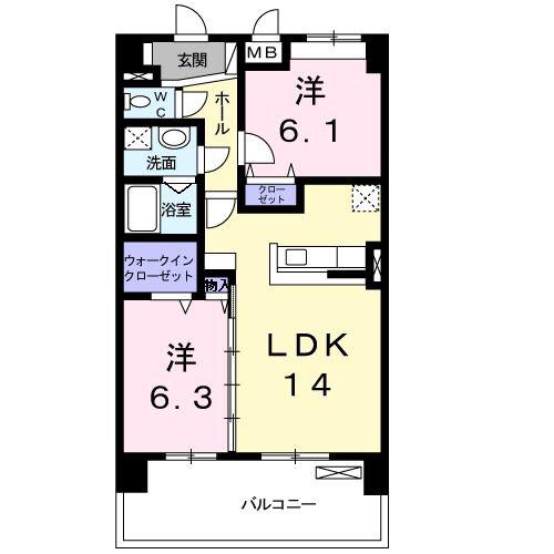 スカイピア彦根(2LDK/5階)の間取り写真