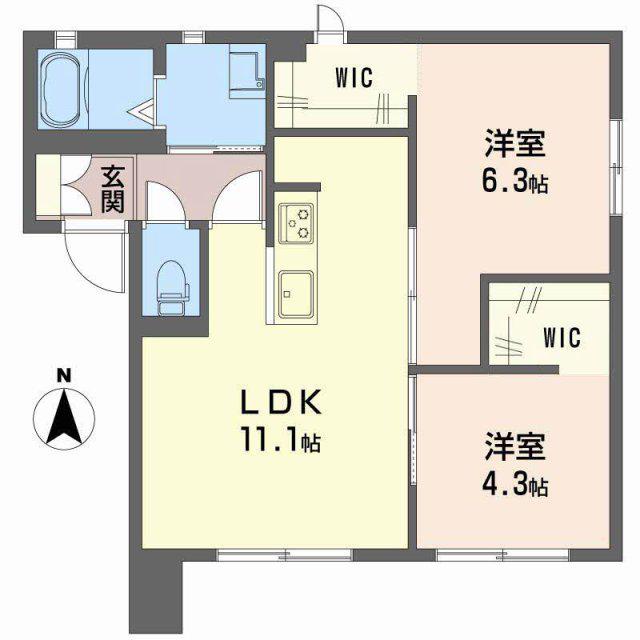 ヴィンテージA棟(2LDK/1階)の間取り写真