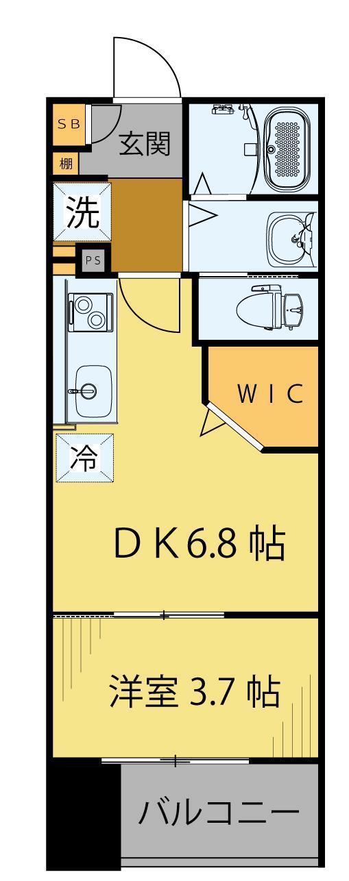 シェルグランデ鉄砲町東(1DK/8階)の間取り写真