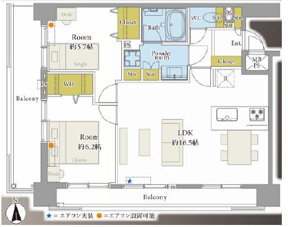 ライオンズマンション松屋町(2LDK/4階)の間取り写真