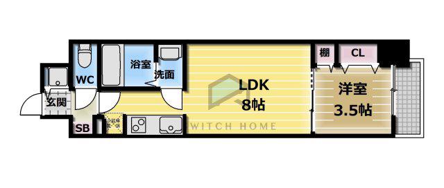 リアライズ南巽(1LDK/11階)の間取り写真