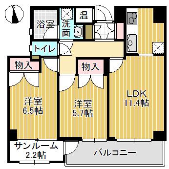 グレインハウス(2LDK/1階)の間取り写真
