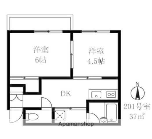 サンクレージュ横浜(2DK/2階)の間取り写真