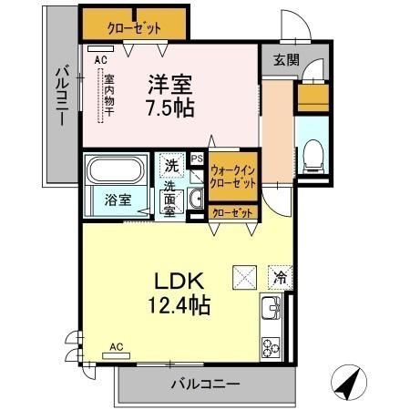 PRESTIGE72 A棟(1LDK/3階)の間取り写真