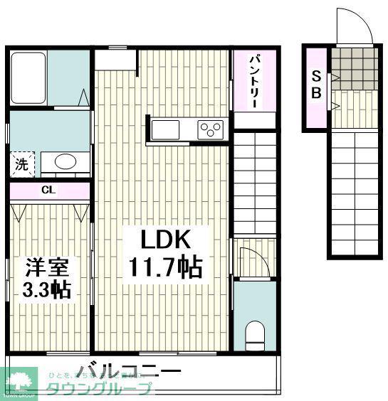 ブルーコートヴィラ(1LDK/2階)の間取り写真