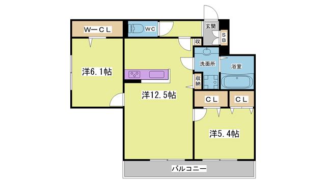 ペルチェ(2LDK/3階)の間取り写真