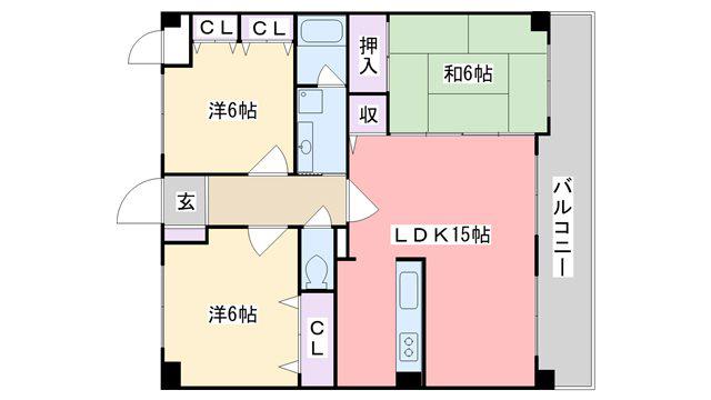 フレマーロ高取南(3LDK/5階)の間取り写真