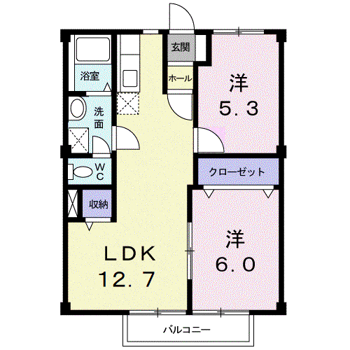 伊豆箱根大雄山線 相模沼田駅 徒歩11分 2階建 築34年(2LDK/1階)の間取り写真