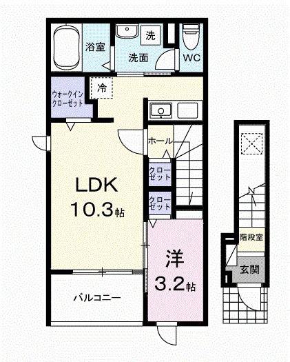ヒカルサ佐久猿久保I(1LDK/2階)の間取り写真