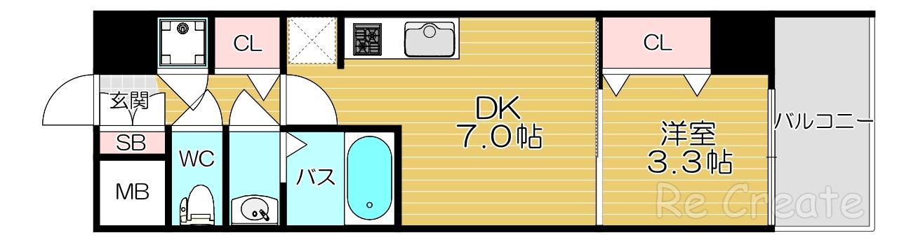 スペーシア日本橋東(1DK/4階)の間取り写真