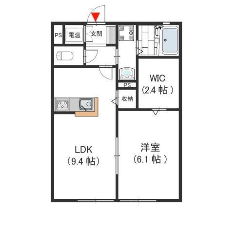 バイブリーコートD(1LDK/2階)の間取り写真