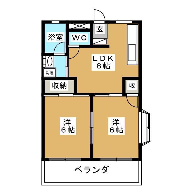 サニーハイツ田園(2LDK/1階)の間取り写真
