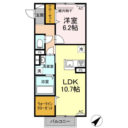 リオン上野丘(1LDK/2階)の間取り写真