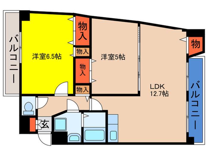 阪神ハイグレードマンション1番館(2LDK/4階)の間取り写真