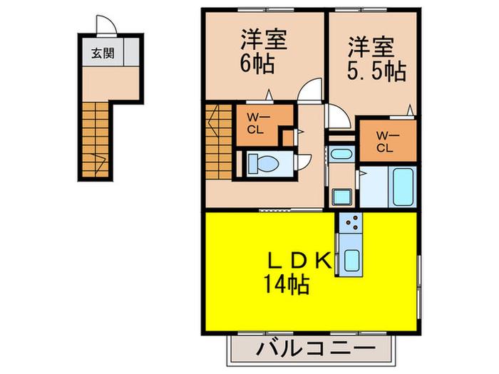 モダンコート野多目B棟(2LDK/2階)の間取り写真