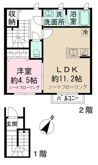 メゾン ド シャ ブラン(1LDK/2階)の間取り写真