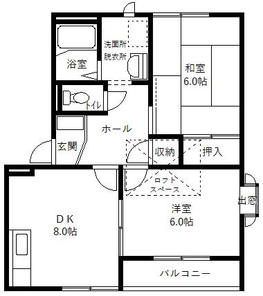 プリティーアイレットI(2DK/2階)の間取り写真
