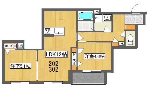 KERSEN(2LDK/3階)の間取り写真