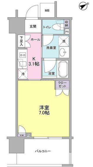 フレアージュ恵比寿(1K/4階)の間取り写真