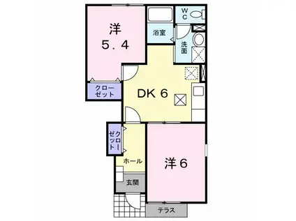 イーストヒルズIII(2DK/1階)の間取り写真
