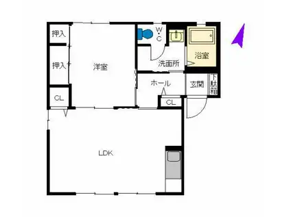 フレグランス上如水(1LDK/1階)の間取り写真