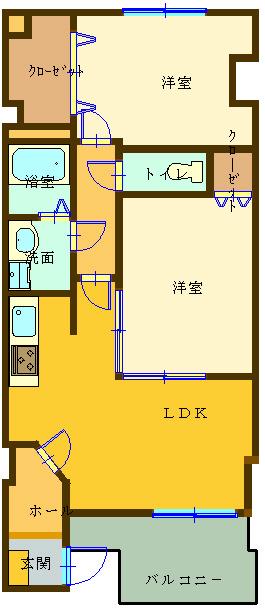 フラワーとんずい(2LDK/1階)の間取り写真