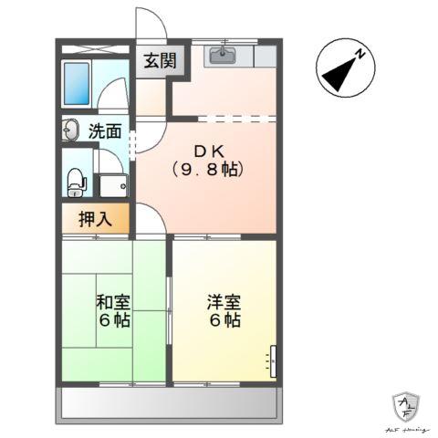 メゾンノーブル(2DK/2階)の間取り写真