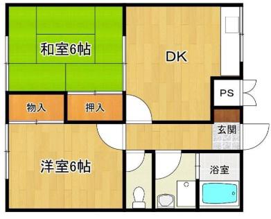 ハイツエスペランサII(2DK/1階)の間取り写真