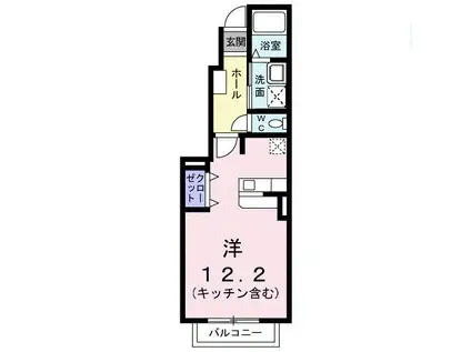 ゼファーIV(ワンルーム/1階)の間取り写真