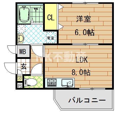 INOVE若江北(1LDK/3階)の間取り写真