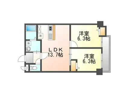 グランイーズ那覇末吉(2LDK/2階)の間取り写真