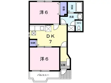 K フラット A棟(2DK/1階)の間取り写真