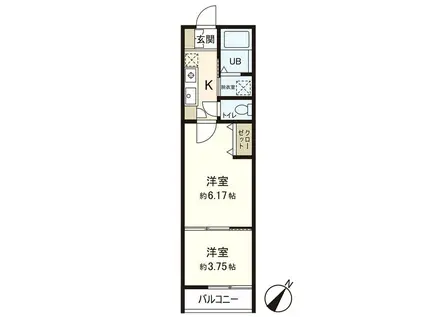 AZUL八木山I(2K/3階)の間取り写真