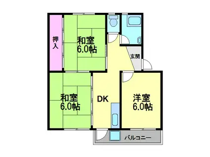 川西松ヶ丘団地2号棟(3K/4階)の間取り写真