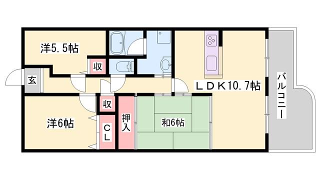 サンパティック的形(3LDK/9階)の間取り写真