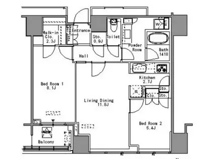 ホワイトタワー浜松町(2LDK/23階)の間取り写真