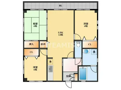 ジュノン一番館(3LDK/1階)の間取り写真