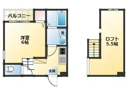 ハーモニーテラス桑津II(1K/2階)の間取り写真
