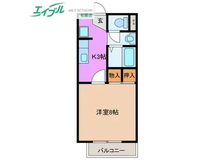 アンジュIII B棟(1K/2階)の間取り写真