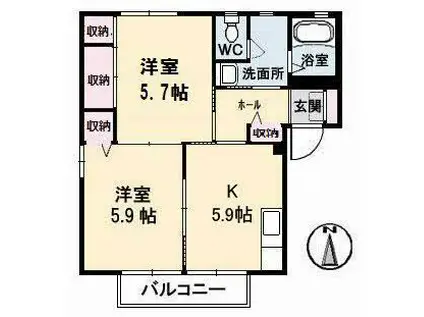 パークヒルC棟(2K/2階)の間取り写真