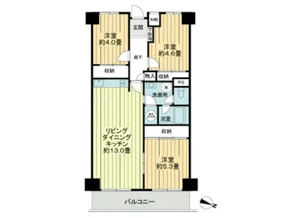 高尾パークハイツA棟(3LDK/7階)の間取り写真