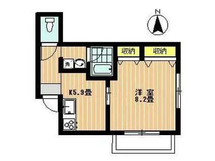 レーンムサシノ(1K/2階)の間取り写真