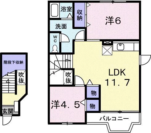 PATIENT上野山(2LDK/2階)の間取り写真