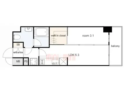 ヴェール尼崎城(1LDK/3階)の間取り写真
