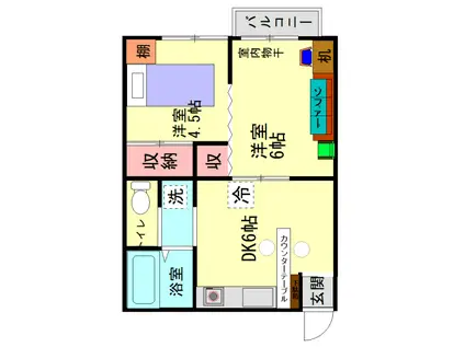 筑豊電気鉄道 感田駅 徒歩36分 2階建 築34年(2DK/2階)の間取り写真
