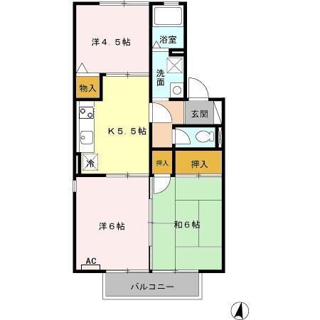 ランセ N(2LDK/2階)の間取り写真