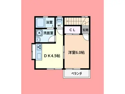 グランベリーハウス(1DK/2階)の間取り写真