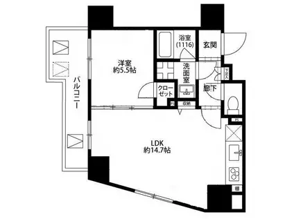 プレール・ドゥーク東京イーストV(1LDK/7階)の間取り写真