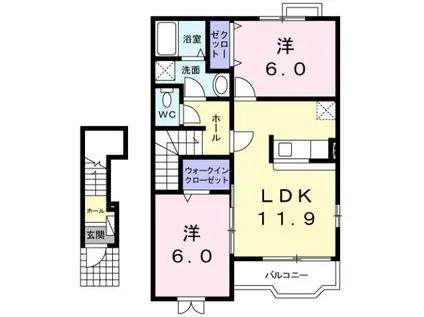 ヴィラわかばII(2LDK/2階)の間取り写真